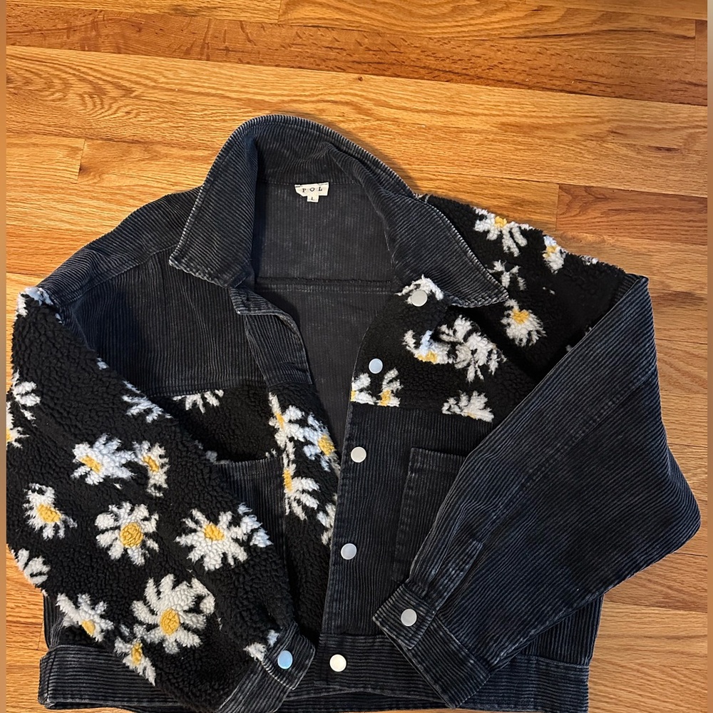 POL Black Floral Kids Jean Jacket